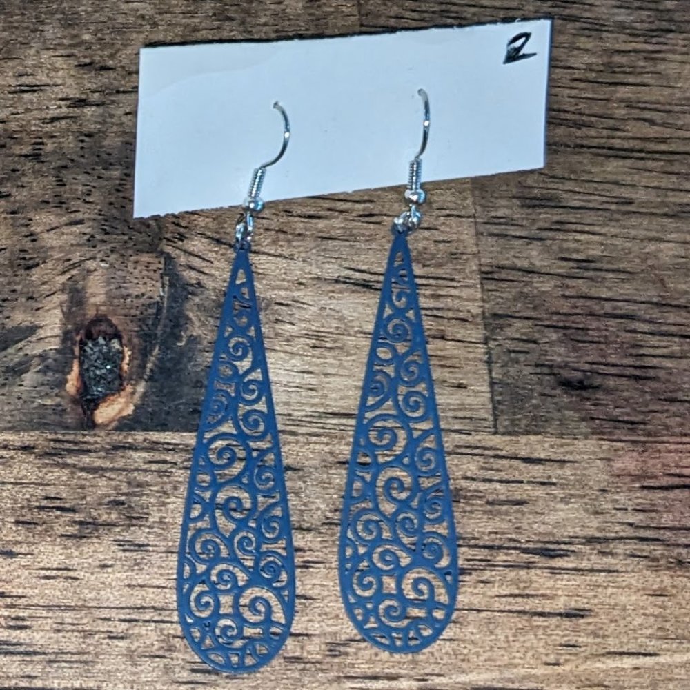 Navy and Silver Dangle Earrings